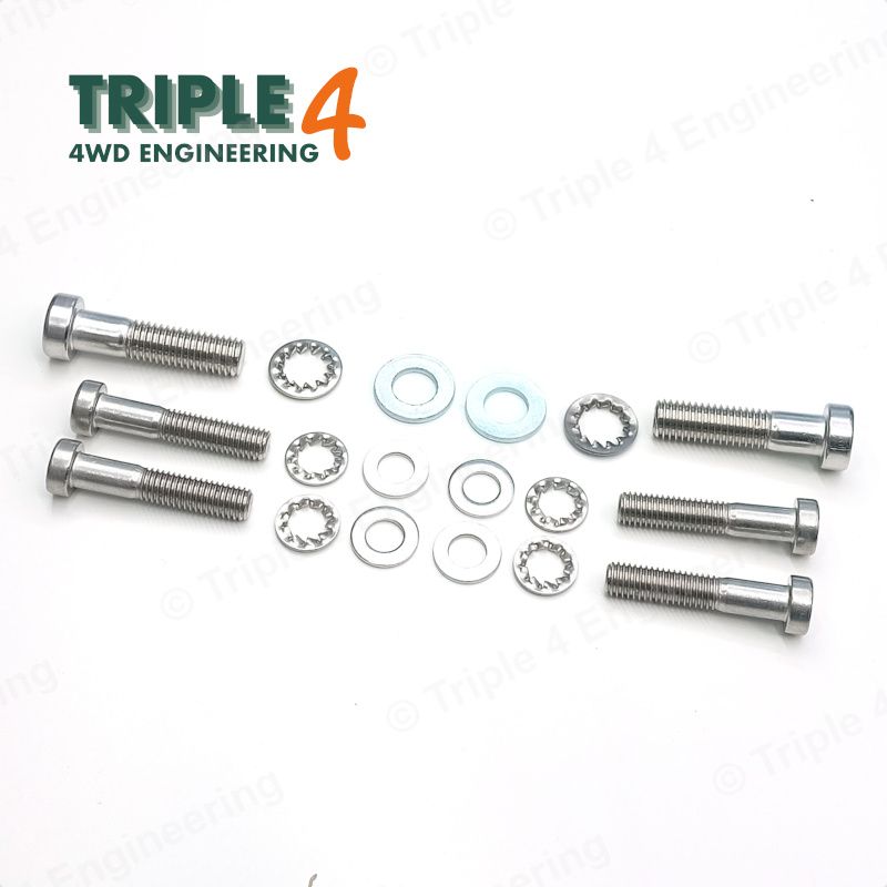 Land Rover Defender Marine Grade Stainless Steel Windscreen Bracket Bolt Kit (Hinged Bracket Type)